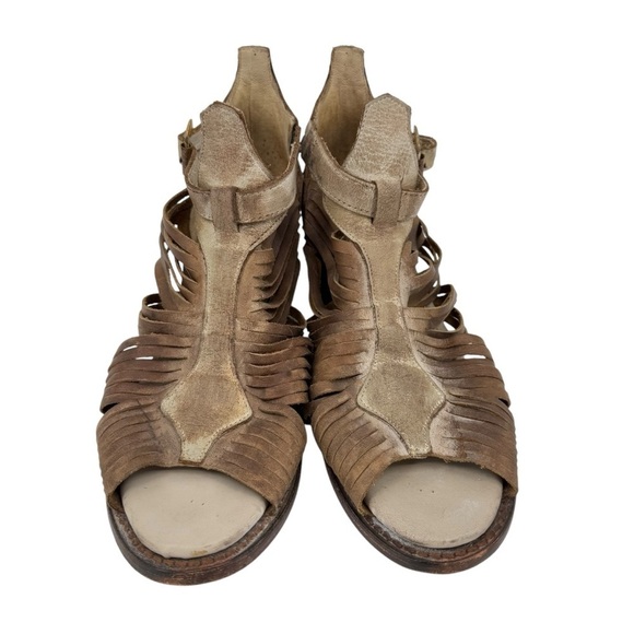 FreeBird by Steven Arrow Open Toe Distressed Stone Brown Leather Bootie Sandal 9 - Picture 5 of 12